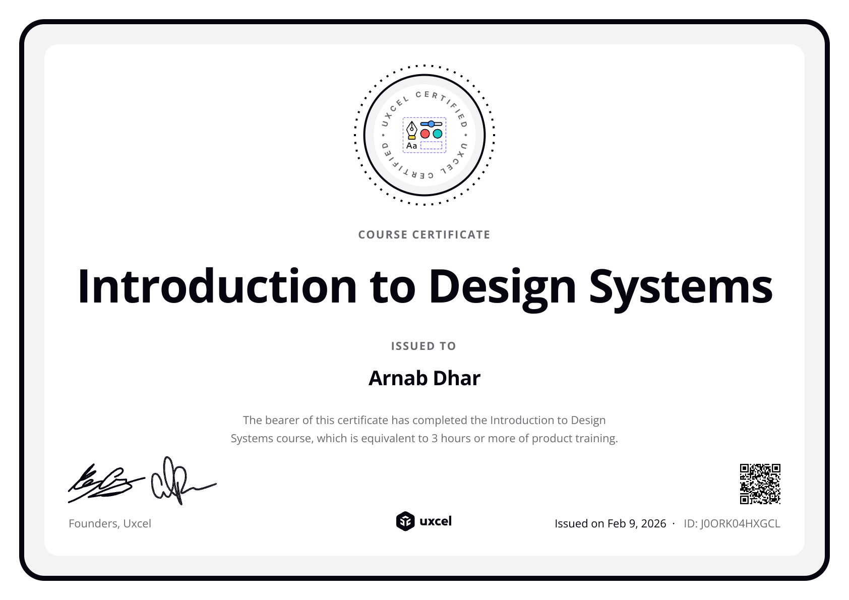 Arnab Dhar's certificate